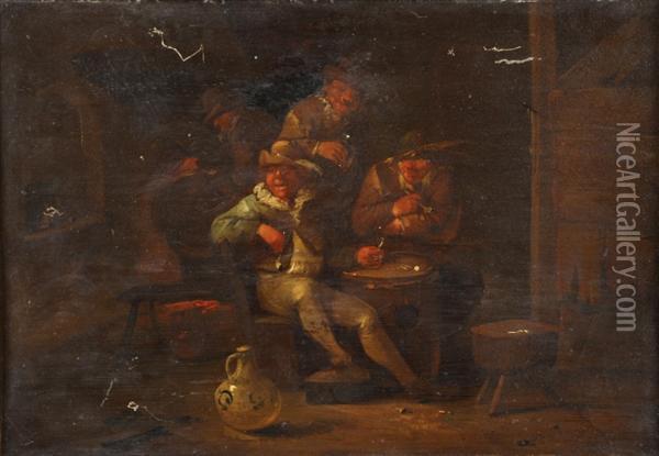 Hemskerck The Younger Peasants In Tavern Interiors Oil Painting - Egbert Ii Van Heemskerck