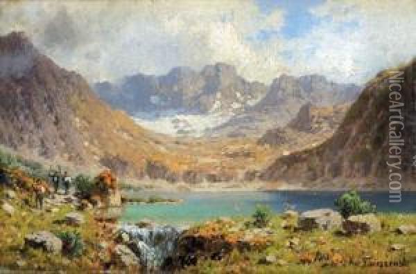 An Einem Bergsee Oil Painting - Aleksander Swieszewski