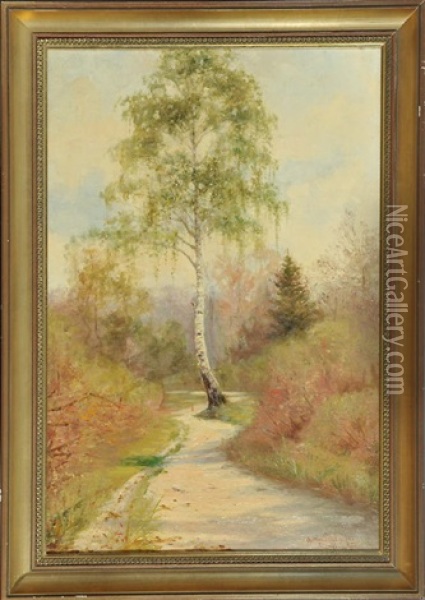 Waldweg Mit Birken Im Fruhling Oil Painting - Adam Pelczynski