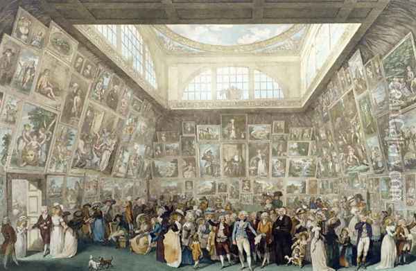 The Exhibition of the Royal Academy, 1787, engraved by Pietro Antonio Martini 1738-97, 1787 Oil Painting - Johann Heinrich Ramberg