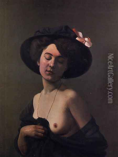 Woman with a Black Hat Oil Painting - Felix Edouard Vallotton