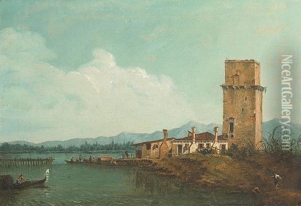 A View Of The Tower Of Malghera Oil Painting - (Giovanni Antonio Canal) Canaletto