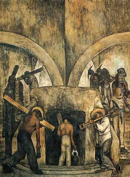 Entry into the Mine (Entrada a la mina) 1923 Oil Painting - Diego Rivera