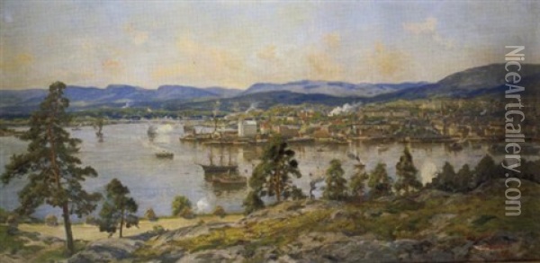 Vue Panoramique De Kristiania Oil Painting - Arne Hjersing