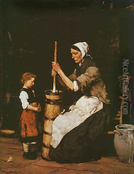 Woman Churning (Kopulo asszony) 1872-73 Oil Painting - Mihaly Munkacsy
