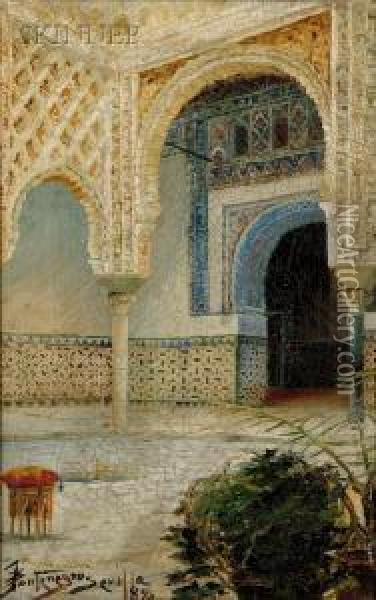 Courtyard, Seville Oil Painting - Julio Montenegro