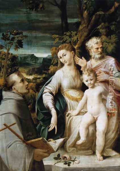 The Holy Family c. 1530 Oil Painting - Girolamo Mazzola Bedoli
