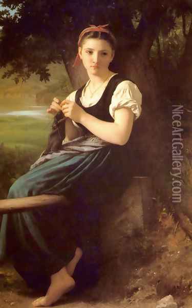The Knitting Woman Oil Painting - William-Adolphe Bouguereau
