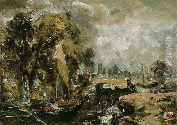 Dedham Lock, c.1819-20 Oil Painting - John Constable