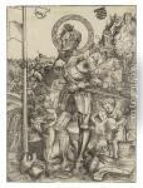 Saint George Standing, With Two Angels Oil Painting - Lucas The Elder Cranach