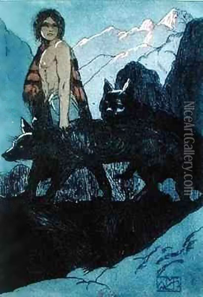 Mowgli and the Wolves Oil Painting - Maurice de Becque