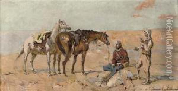 A Rest In The Desert Oil Painting - Thaddaus von Ajdukiewicz