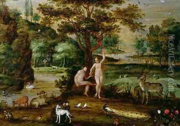 Adam and Eve in the Garden of Eden Oil Painting - Isaak van Oosten
