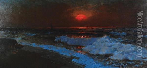 Wieczor Nad Morzem Oil Painting - Johann Klepinski