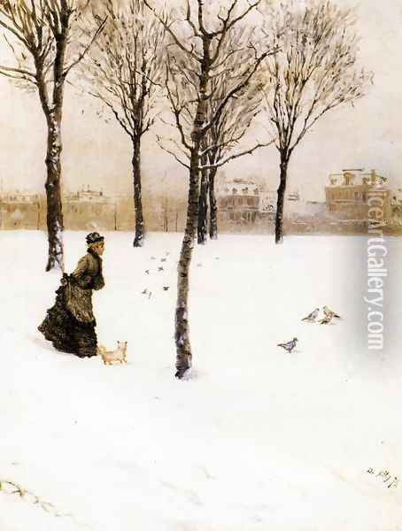 A Winter's Landscape Oil Painting - Giuseppe de Nittis