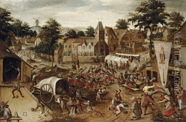 A Village Kermesse On Saint George's Day Oil Painting - Pieter Balten