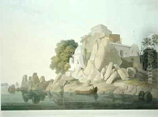 SW View of the Fakeers Rock in the River Ganges near Sultaungunge Oil Painting - Thomas & William Daniell