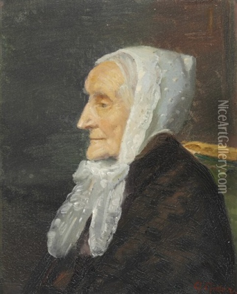 Portrait Of The Painter's Mother Ane Brondum Seen In Profile Oil Painting - Anna Kirstine Ancher