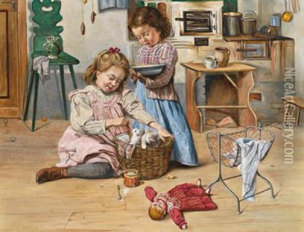 Spielende Kinder Oil Painting - Clemens Duniecki