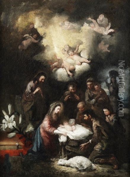 The Adoration Of The Shepherds Oil Painting - Sebastian Munoz