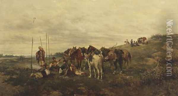 Cossack Encampment Oil Painting - Ludwik Gedlek