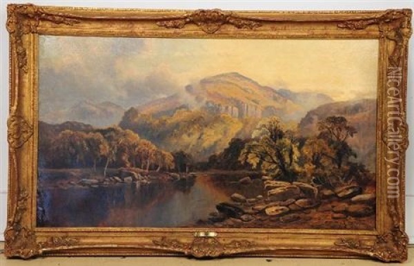 River Landscape Oil Painting - John C. Syer