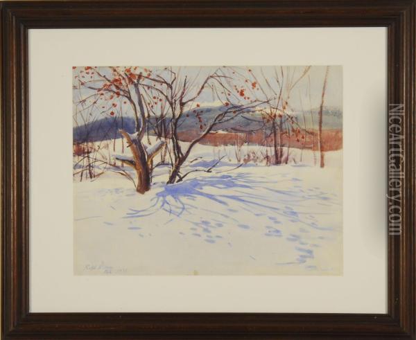 Winter Scene With Mt. Monadnock In Background Oil Painting - Ralph Gray
