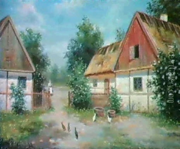 Skansk Bondgard Oil Painting - Frans Wilhelm Odelmark