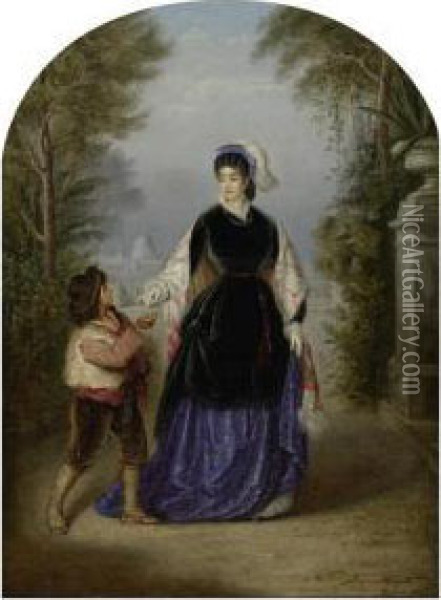 Frau Mit Betelkind. 1878. Oil Painting - Nathanael Schmitt