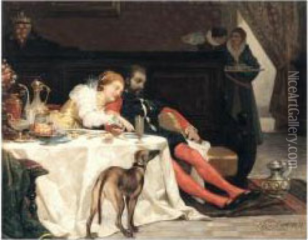 La Morte Di Bianca Capella (the Death Of Bianca Capella) Oil Painting - Amos Cassioli