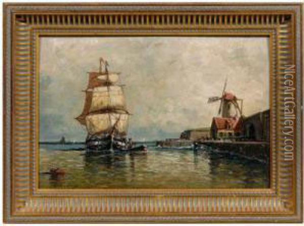 Boats In Harbor Oil Painting - Louis Timmermans
