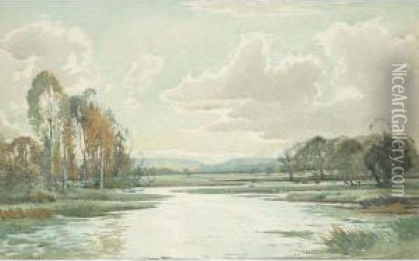 River Landscape Oil Painting - Edwin Harris
