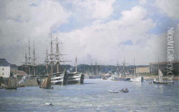 The Harbour Oil Painting - Paul-Louis-Frederic Liot