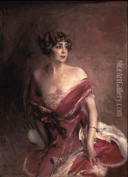 Portrait Of Mlle. De Gillespie, 'la Dame De Biarritz' Oil Painting - Giovanni Boldini