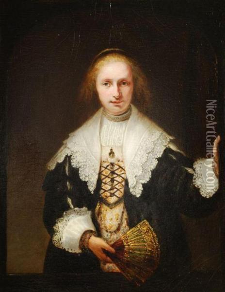 Lady With A Fan Oil Painting - Rembrandt Van Rijn