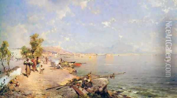 The Bay of Naples I Oil Painting - Franz Richard Unterberger