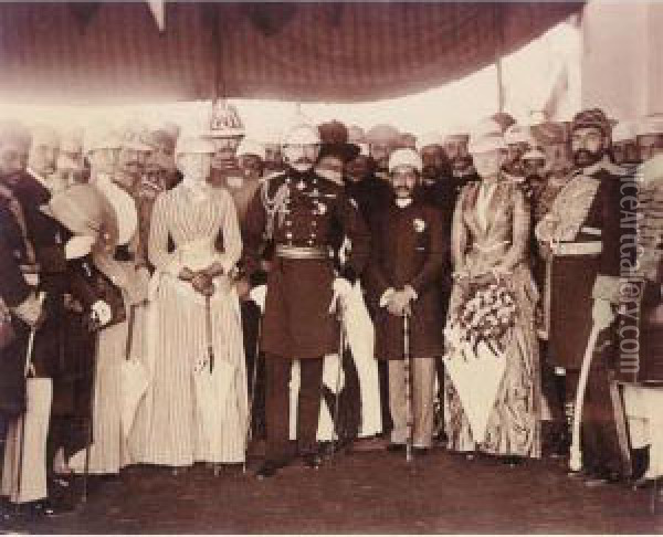 The 6th Nizam Of Hyderabad 
Receiving Archduke Franz Ferdinand Of Austria At The Railway Station, 
Hyderabad Oil Painting - Lala Deen, Raja Dayal