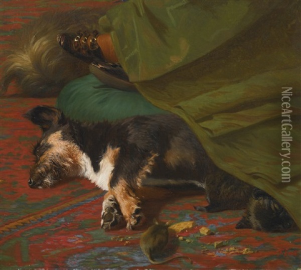 While Sleeping Dogs Lie Oil Painting - John Emms