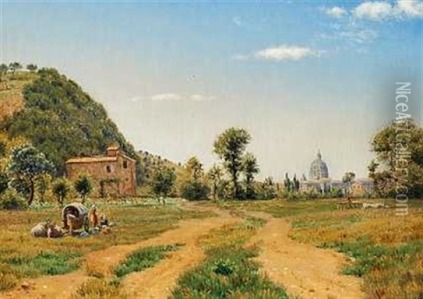 Parti I Naerheden Af Rom, I Baggrunden St. Peter Oil Painting - Vilhelm Peter Karl Kyhn