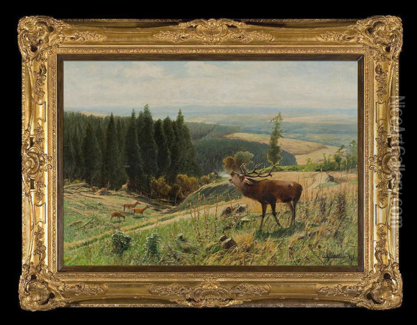Stag On The Rut Oil Painting - Christian Johann Kroner