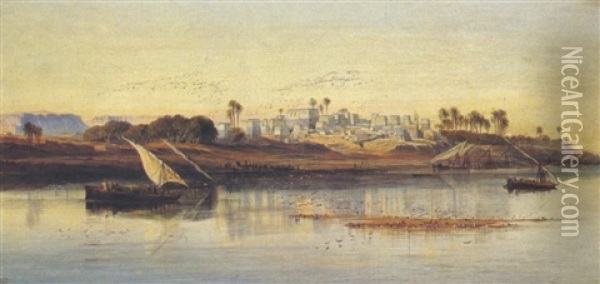 Negadeh, On The Nile Near Thebes Oil Painting - Edward Lear