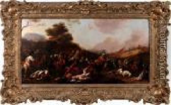 A Large Battle Scene Oil Painting - Simon Johannes van Douw