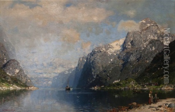 Leben Im Fjord Oil Painting - Georg Anton Rasmussen