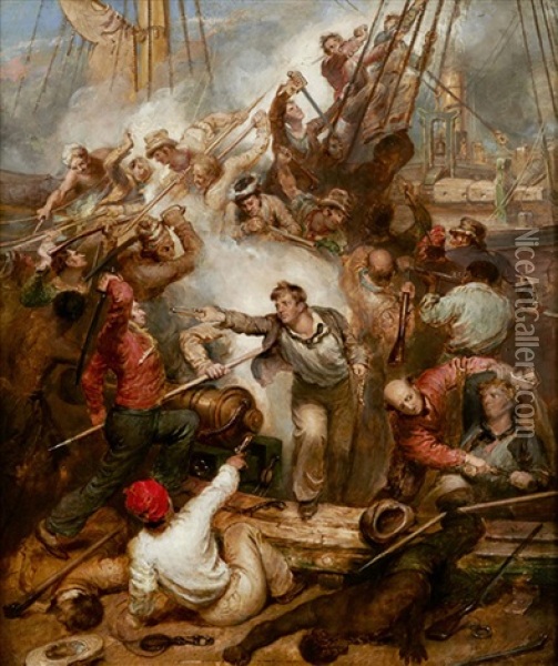Captain William Rogers Capturing The 'jeune Richard', 1st October 1807 Oil Painting - Samuel Drummond