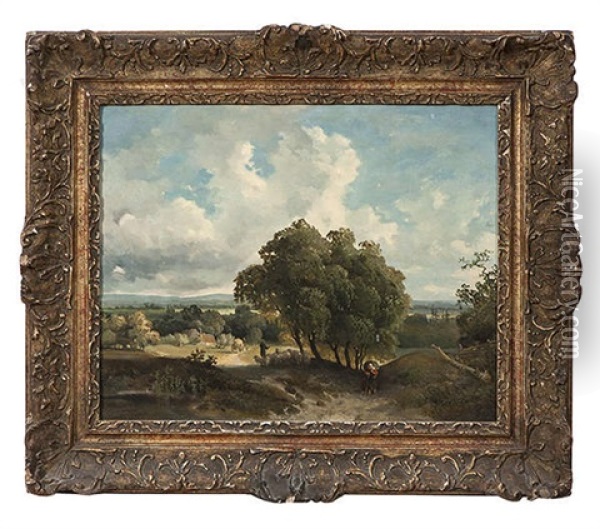 Wooded Pastoral Landscape With Figures Oil Painting - Theodore Fourmois