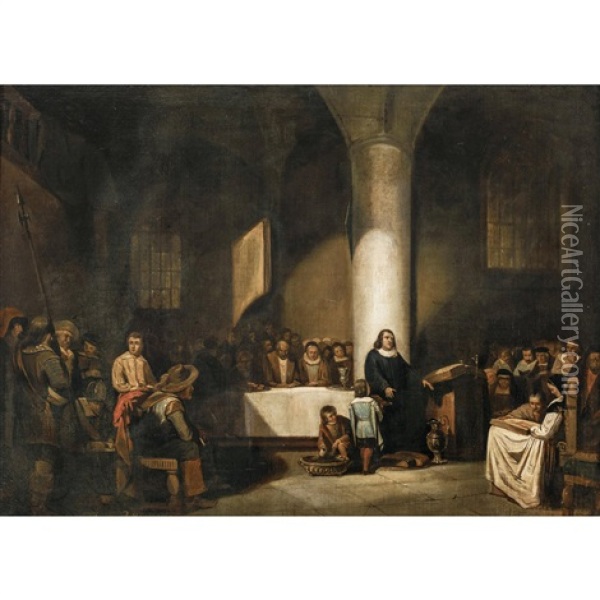 Andacht In Der Kirche Oil Painting - Abraham van der Pelt
