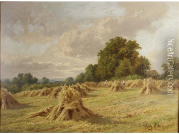 Gleaners Tying Corn Stooks Oil Painting - Henry H. Parker
