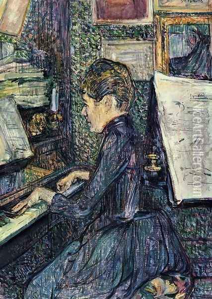 Mademoiselle Dihau Playing the Piano Oil Painting - Henri De Toulouse-Lautrec