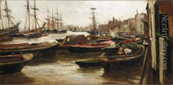 Among The Barges Oil Painting - Charles James Lauder