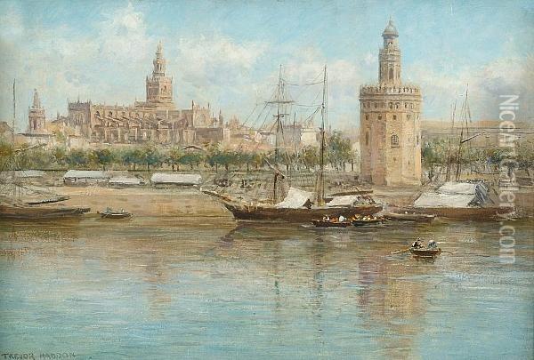 The Torre Del Oro On The Guadalquivir River, Seville Oil Painting - Arthur Trevor Haddon